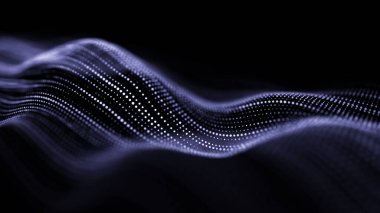 Parçacık dalgası. Dinamik dalgalı soyut bir arkaplan. 3d oluşturma.