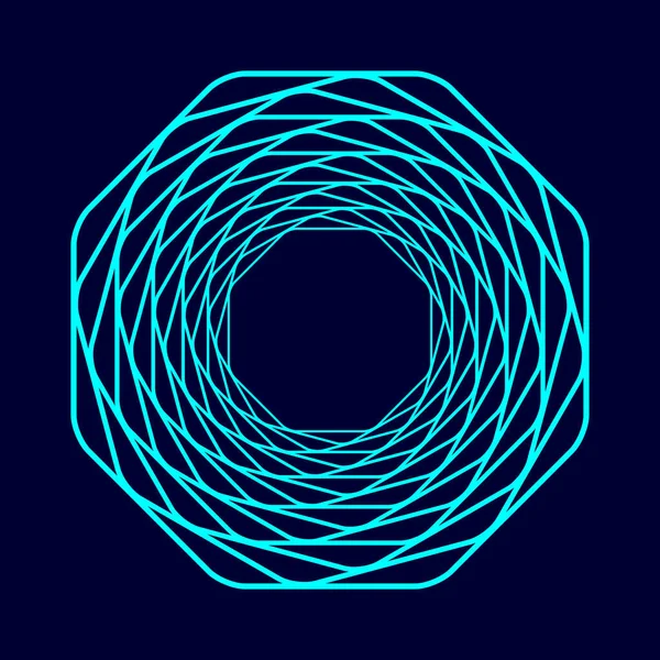 Gekleurde Wervelende Lijnen Achthoek Vorm Vector Gedraaid Draadframe Geometrisch Element — Stockvector