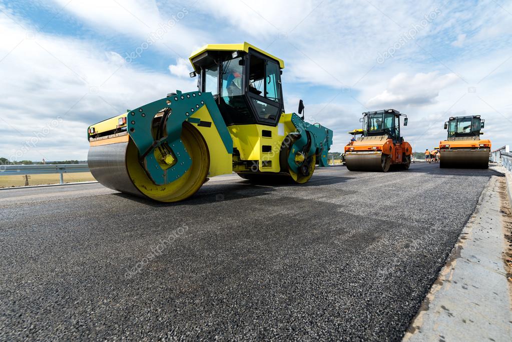 Road roller working on the construction site