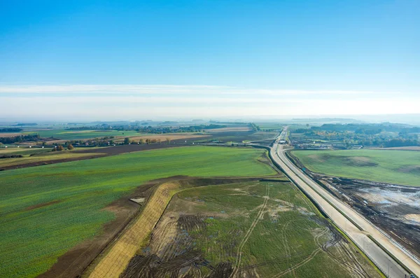 Yeni yol inşaat site havadan görünümü — Stok fotoğraf