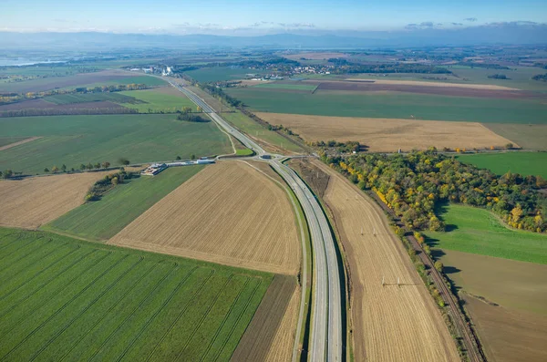 Nieuwe weg bouw site luchtfoto — Stockfoto