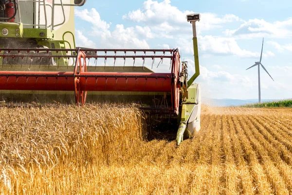 Maaimachine werkt op het veld — Stockfoto