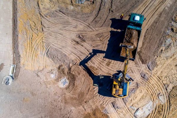 Nouveau chantier de construction routière vue aérienne — Photo