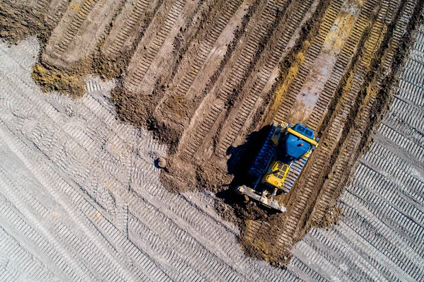 Nouveau chantier de construction routière vue aérienne — Photo