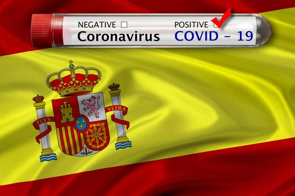 Infección Por Coronavirus Covid Bandera España Segundo Plano — Foto de Stock