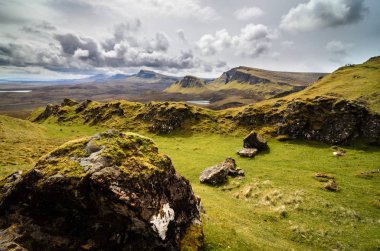 Isle of skye, Quiraing Dağı, İskoçya doğal manzara. Büyük Britanya