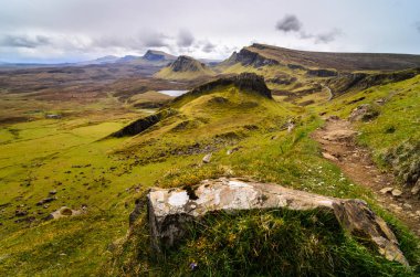 Isle of skye, Quiraing Dağı, İskoçya doğal manzara. Büyük Britanya