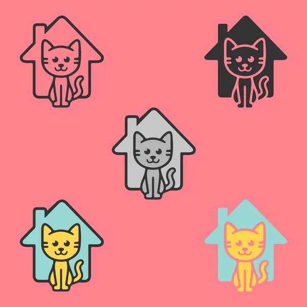 Logotipo Casa Gato Cuidados Com Animais Gatinho Legal Feliz Perto — Vetor de Stock