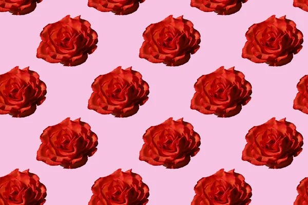Seamless Roses Pattern Greeting Card Decorative Background Red Flowers Pink — Stock Photo, Image