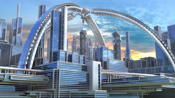 3D illustration of a futuristic city. — Stock Photo, Image