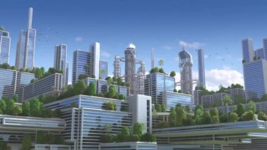 fütüristik bir yeşil şehir 3D animasyon.