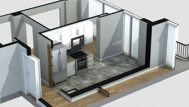 3D Rendering of an apartment kitchen clipart