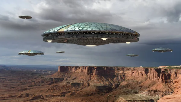 UFO invasion over the Grand Canyon — Stock Photo, Image