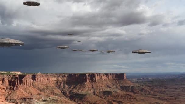 Slinga med en Ufo-invasion över Grand Canyon — Stockvideo