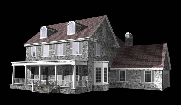 3D Maison rendu isolé sur noir — Photo