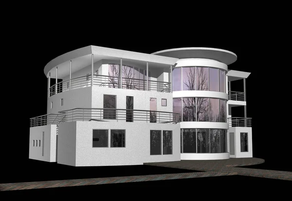 3D casa moderna isolata su nero — Foto Stock