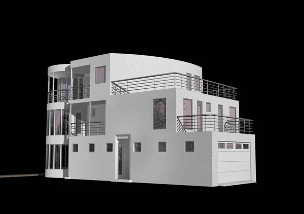 3D moderna casa isolada em preto — Fotografia de Stock