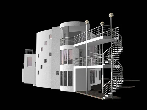 Moderne 3d woning geïsoleerd op zwart — Stockfoto