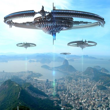 Rio de Janeiro fütüristik enerji kaynağı 3D çizimi
