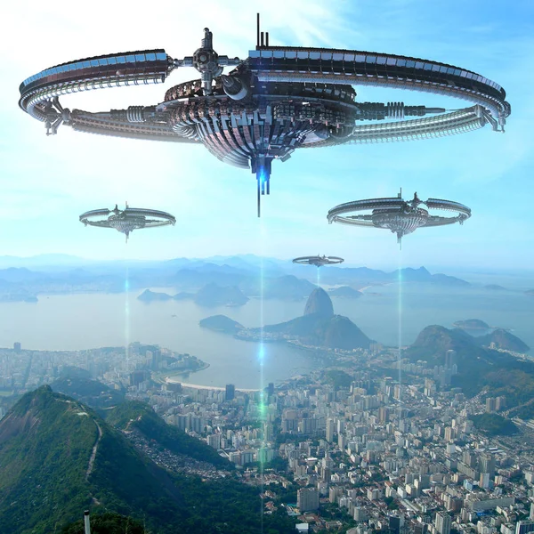 Ilustração 3D da fonte de energia futurista no Rio de Janeiro — Fotografia de Stock