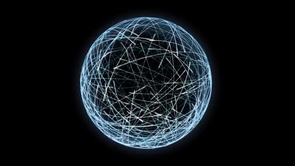 在科幻背景下 随机旋转的光的轨迹 模仿亚原子粒子的球形形成 — 图库视频影像