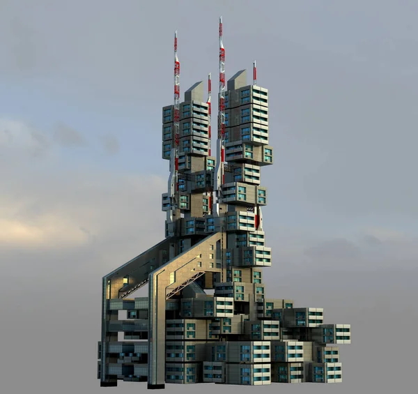 Αρχιτεκτονική 3D φουτουριστικό πολυόροφων κτιρίων — Φωτογραφία Αρχείου