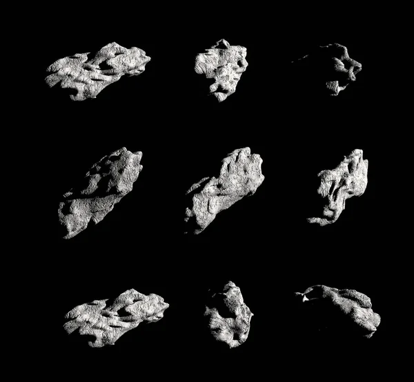 Σύνολο μετεωριτών ή αστεροειδών σε μαύρο — Φωτογραφία Αρχείου