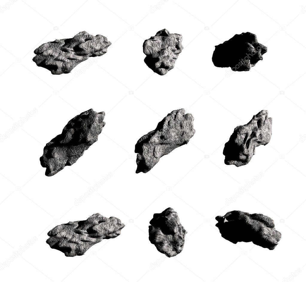 Set of meteorites or asteroids