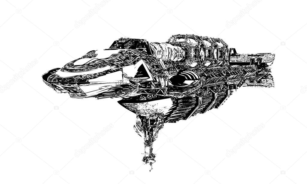 Spaceship Poster Art in Black and White