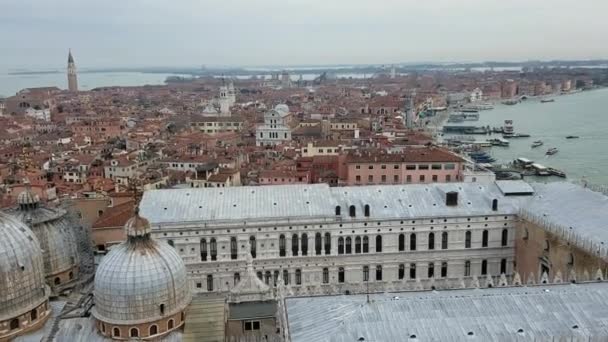 Vue Aérienne Ville Venise Italie Haut Clocher Place Saint Marc — Video