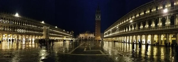 Venice Italy December 2019 Nighttime View Panorama Flooded San Marco — 스톡 사진