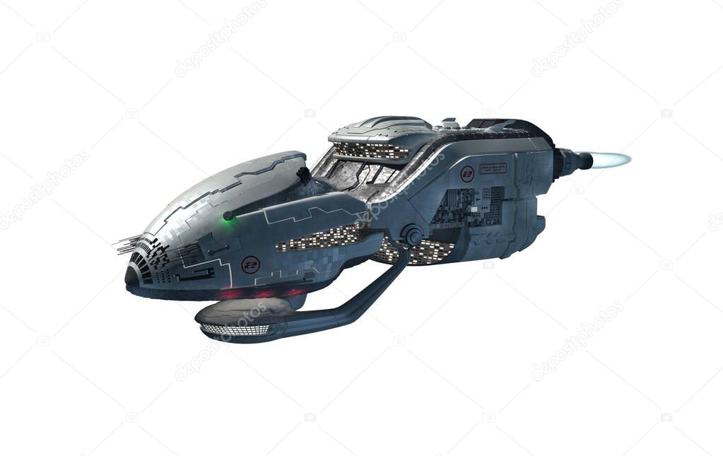 3D intergalactic spaceship for futuristic deep space travel or science fiction backgrounds, with the clipping path included in the illustration.