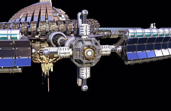 详细的三维星际宇宙飞船 用于未来的深空旅行或科幻小说背景 并附有图解中的截断路径 — 图库照片