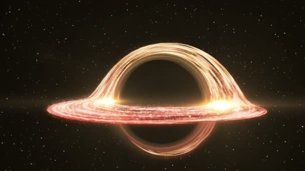 4K回転ブラックホール3Dモデルでは 軌道上の降着円盤と背景に星があります — ストック動画