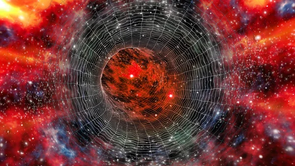 3D渲染 将恒星拉入虫孔螺旋 用于科幻小说 星际旅行或太空壁纸背景 — 图库照片