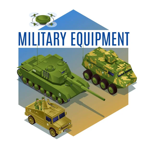 Equipamento Militar Coleção Ícones Isométricos Com Tanques Veículos Militares Ícones — Vetor de Stock