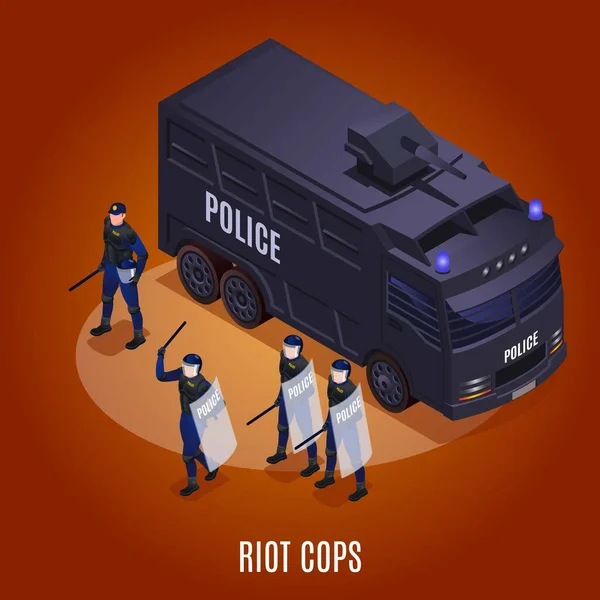 Riot Flics Water Cannon Illustration Icônes Isométriques Sur Fond Isolé — Image vectorielle