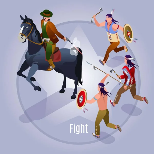 Fight Indians Wild West American History Illustration Isometric Icons Isolated — 스톡 벡터