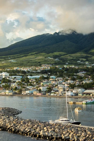 stock image Basseterre, St Kitts with Mt Liamuiga volcano in the background 