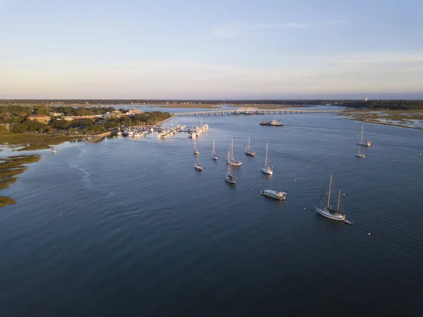 Flygfoto Över Beaufort South Carolina Och Hamnen — Stockfoto