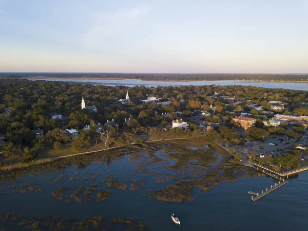 Havadan Görünümü Tarihi Beaufort Güney Carolina Gün Batımında — Stok fotoğraf