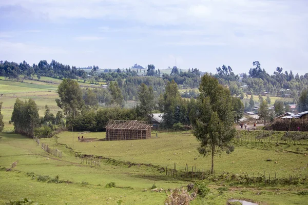 Byn Och Människor Bygga Ett Hus Landsbygdens Etiopien — Stockfoto