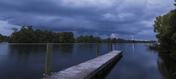 Ночное Время Гроза Озере Моултри Южная Каролина — стоковое фото