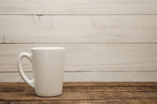 White Cups Stand Wooden Table Wood Texture — ストック写真