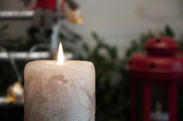 Gran Vela Encendida Año Nuevo Fondo Navidad — Foto de Stock