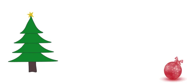 Bandiera Biglietto Natale Capodanno Albero Natale Verde Giocattolo Sfondo Bianco — Foto Stock