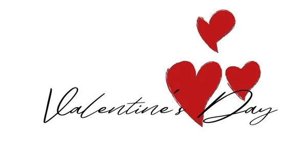 Schriftzug Valentinstag Rotes Herz Auf Weißem Hintergrund Banner Oder Postkarte — Stockfoto