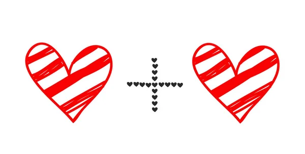 赤いハート 心が２つ白い背景で バレンタインデー 旗又ははがき — ストック写真
