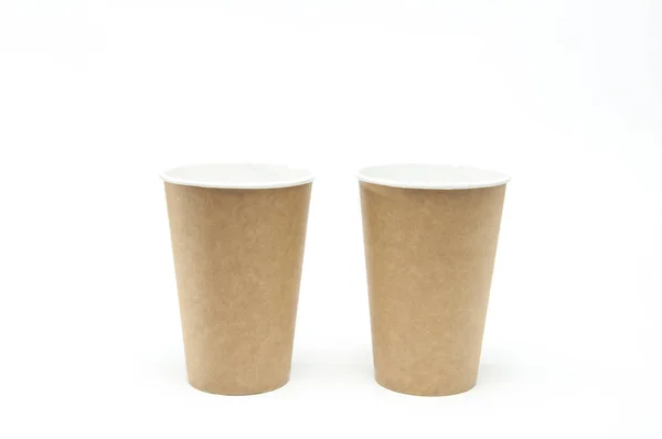 Pappersmugg Bordet För Eller Kaffe Vit Bakgrund — Stockfoto