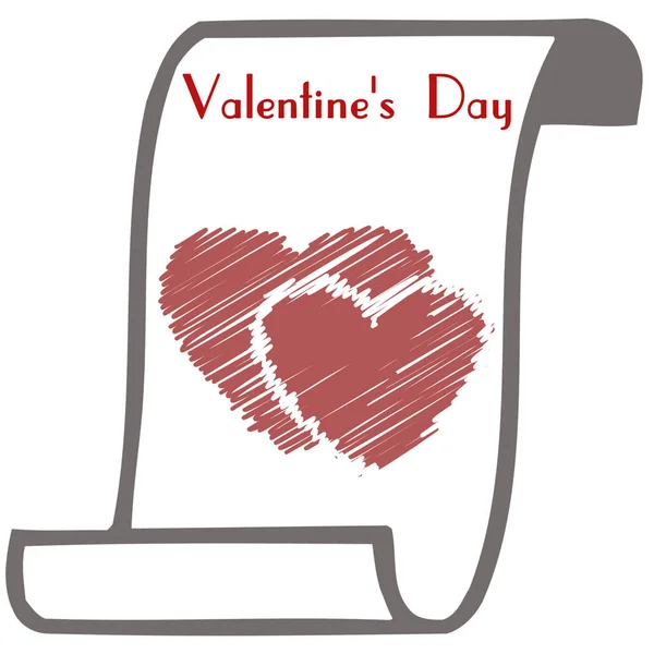 Banner Sevgililer Günü Kartı Bir Tomarda Kırmızı Kalp Beyaz Arkaplanda — Stok fotoğraf